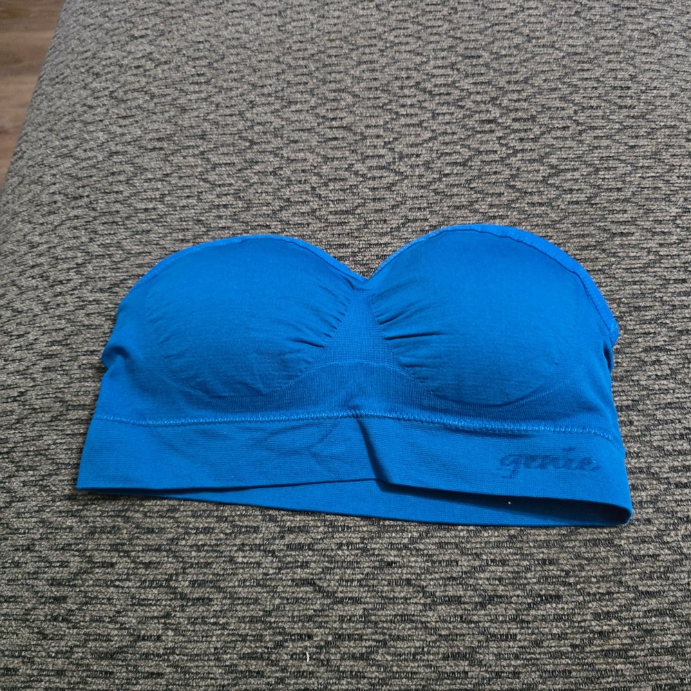 Custom Genie‎ Bandeau Bra Womens Large Blue Seamless Strapless Ruched Stretch